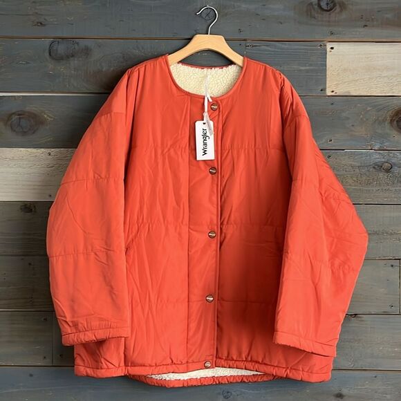 Wrangler Anthropologie XL Sherpa Reversible Oversized Bomber Puffer Jacket NWT - Picture 6 of 11